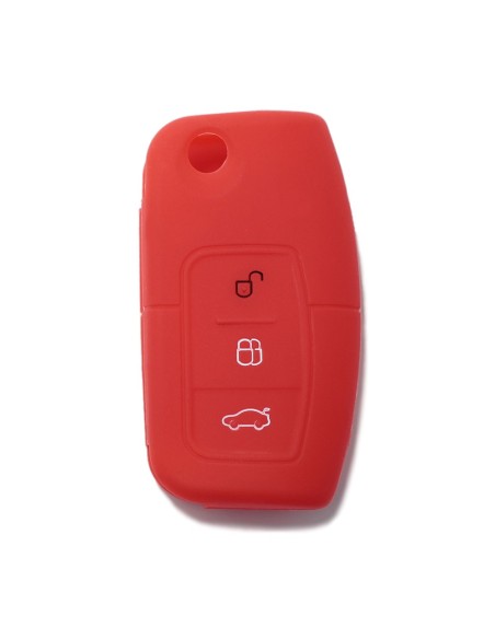 Guscio Silicone Cover Chiave per Telecomando Ford Portachiavi Rosso 3 Tasti Focus Mondeo Fusion Fiesta Ka Kuga S-Max C-Max Galaxy