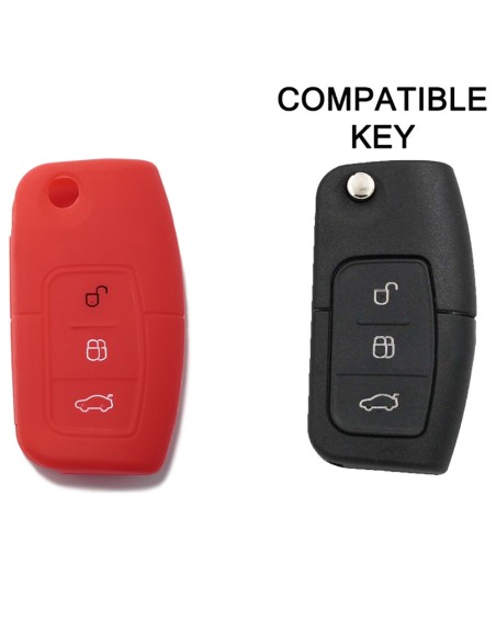 Guscio Silicone Cover Chiave per Telecomando Ford Portachiavi Rosso 3 Tasti Focus Mondeo Fusion Fiesta Ka Kuga S-Max C-Max Galaxy