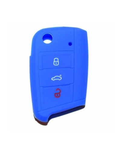 Guscio in Silicone Cover Chiave per Telecomando Volkswagen Golf (Serie 7) Seat Leon 7 Ibiza 7 Skoda Octavia A7 Portachiave Blu
