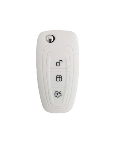 Guscio in Silicone Cover Chiave Telecomando Ford Fiesta Focus 2 Kuga Ka C-Max Mondeo Transit Tourneo Portachiave Bianco