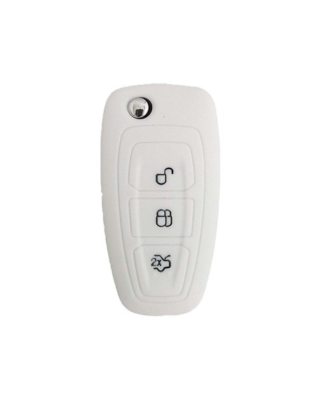 Guscio in Silicone Cover Chiave Telecomando Ford Fiesta Focus 2 Kuga Ka C-Max Mondeo Transit Tourneo Portachiave Bianco