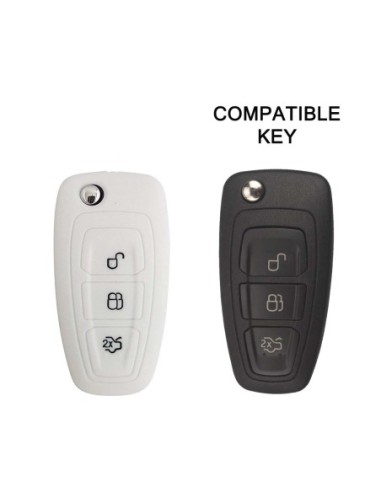 Guscio in Silicone Cover Chiave Telecomando Ford Fiesta Focus 2 Kuga Ka C-Max Mondeo Transit Tourneo Portachiave Bianco