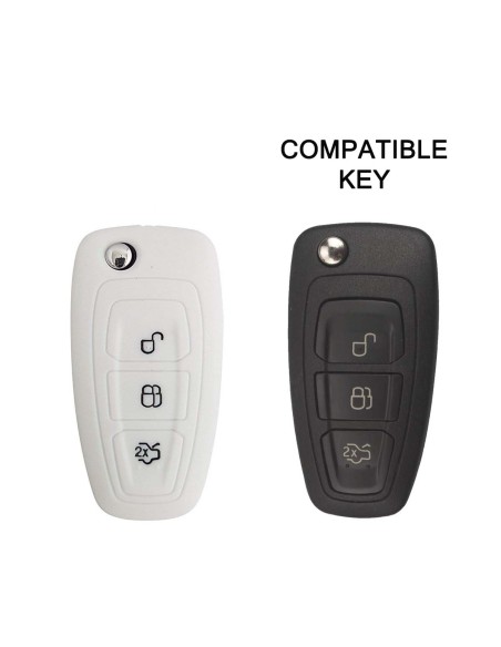 Guscio in Silicone Cover Chiave Telecomando Ford Fiesta Focus 2 Kuga Ka C-Max Mondeo Transit Tourneo Portachiave Bianco