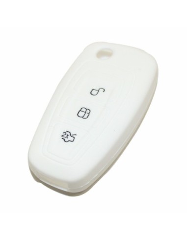Guscio in Silicone Cover Chiave Telecomando Ford Fiesta Focus 2 Kuga Ka C-Max Mondeo Transit Tourneo Portachiave Bianco