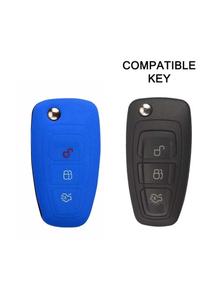 Guscio in Silicone Cover Chiave Telecomando Ford Fiesta Focus 2 Kuga Ka C-Max Mondeo Transit Tourneo Portachiave Blu