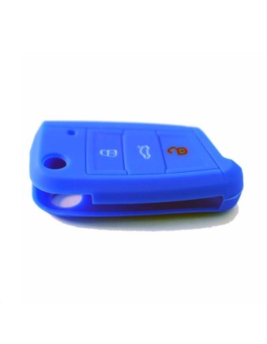 Guscio in Silicone Cover Chiave per Telecomando Volkswagen Golf (Serie 7) Seat Leon 7 Ibiza 7 Skoda Octavia A7 Portachiave Blu