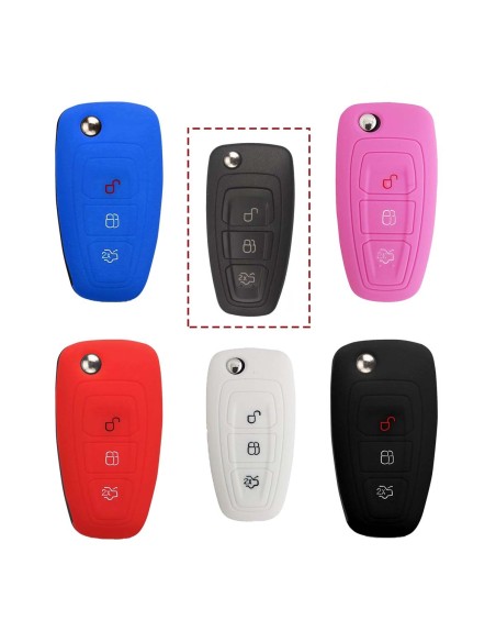 Guscio in Silicone Cover Chiave Telecomando Ford Fiesta Focus 2 Kuga Ka C-Max Mondeo Transit Tourneo Portachiave Nero