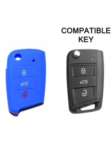 Guscio in Silicone Cover Chiave per Telecomando Volkswagen Golf (Serie 7) Seat Leon 7 Ibiza 7 Skoda Octavia A7 Portachiave Blu