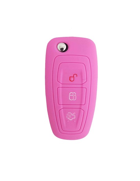 Guscio in Silicone Cover Chiave Telecomando Ford Fiesta Focus 2 Kuga Ka C-Max Mondeo Transit Tourneo Portachiave Rosa