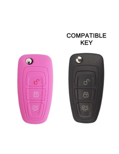 Guscio in Silicone Cover Chiave Telecomando Ford Fiesta Focus 2 Kuga Ka C-Max Mondeo Transit Tourneo Portachiave Rosa