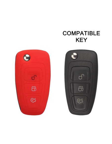 Guscio in Silicone Cover Chiave Telecomando Ford Fiesta Focus 2 Kuga Ka C-Max Mondeo Transit Tourneo Portachiave Rosso