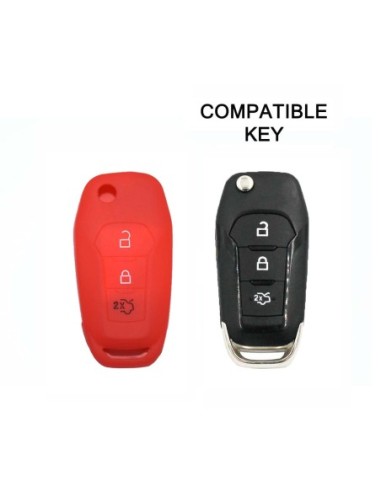 Guscio Silicone Cover Chiave a Scatto Telecomando Ford Portachiave Rosso Tasti 3 Fiesta Focus Galaxy Fusion Mondeo B-Max C-Max S-Max Kuga Ecosport