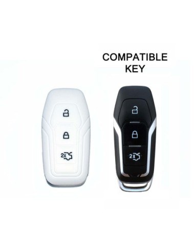Guscio Silicone Cover Chiave Telecomando Ford Portachiave Bianco Tasti 3 Kuga Mondeo Focus Ka B-Max Edge Fiesta Galaxy Mustang S-Max