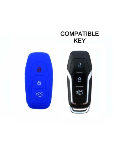 Guscio Silicone Cover Chiave Telecomando Ford Portachiave Blu Tasti 3 Kuga Mondeo Focus Ka B-Max Edge Fiesta Galaxy Mustang S-Max