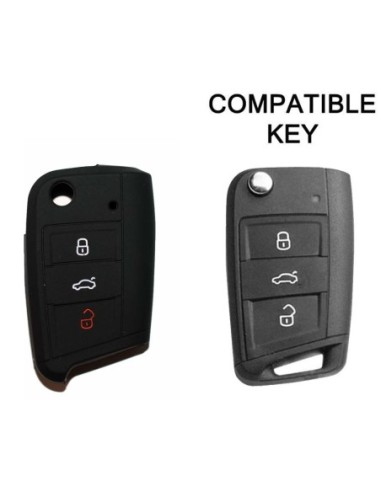 Guscio in Silicone Cover Chiave per Telecomando Volkswagen Golf (Serie 7) Seat Leon 7 Ibiza 7 Skoda Octavia A7 Portachiave Nero