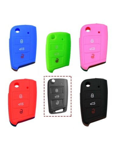Guscio in Silicone Cover Chiave per Telecomando Volkswagen Golf (Serie 7) Seat Leon 7 Ibiza 7 Skoda Octavia A7 Portachiave Nero