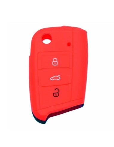Guscio in Silicone Cover Chiave per Telecomando Volkswagen Golf (Serie 7) Seat Leon 7 Ibiza 7 Skoda Octavia A7 Portachiave Rosso
