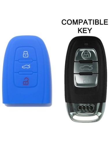 Guscio Silicone Cover Chiave per Telecomando Audi Portachiavi Blu 3 Tasti A1 A3 A4 A5 A6 A7 A8 Q3 Q5 Q7 TT TTS TTRS R8 S1 S3 S4 S5 S6 S8 AF AG 8K B8 RS3 RS5 RS6
