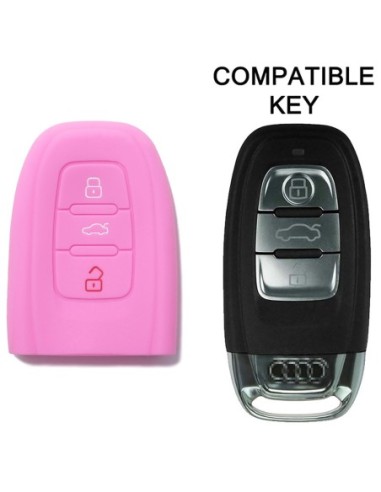 Guscio Silicone Cover Chiave per Telecomando Audi Portachiavi Rosa 3 Tasti A1 A3 A4 A5 A6 A7 A8 Q3 Q5 Q7 TT TTS TTRS R8 S1 S3 S4 S5 S6 S8 AF AG 8K B8 RS3 RS5 RS6