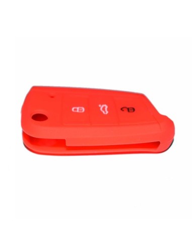 Guscio in Silicone Cover Chiave per Telecomando Volkswagen Golf (Serie 7) Seat Leon 7 Ibiza 7 Skoda Octavia A7 Portachiave Rosso