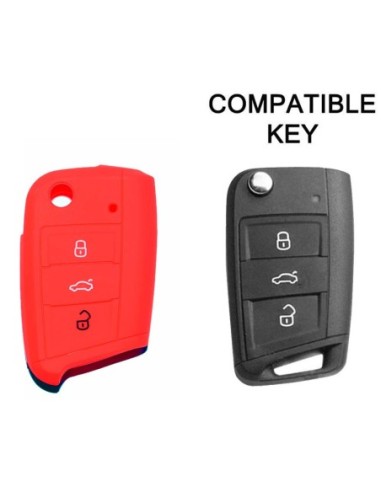 Guscio in Silicone Cover Chiave per Telecomando Volkswagen Golf (Serie 7) Seat Leon 7 Ibiza 7 Skoda Octavia A7 Portachiave Rosso