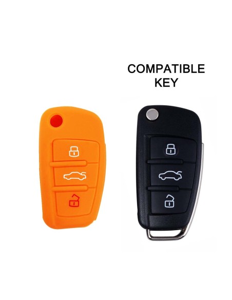 Guscio in Silicone Cover Chiave per Telecomando Audi A1 A3 A4 A6 A8 TT Q5 Q7 R8 S4 S6 Portachiave Arancione