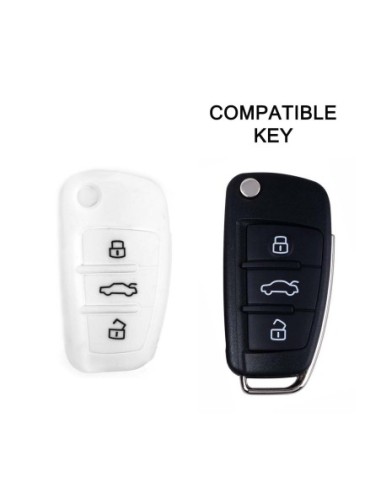 Guscio in Silicone Cover Chiave per Telecomando Audi A1 A3 A4 A6 A8 TT Q5 Q7 R8 S4 S6 Portachiave Bianco