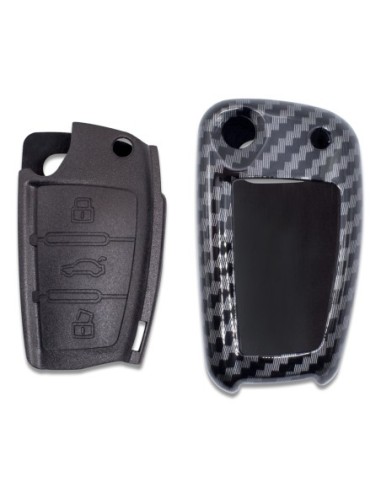 Guscio in Plastica Rigida Cover Chiave per Telecomando Audi A1 A3 A4 A6 A8 TT Q5 Q7 R8 S4 S6 Fibra di Carbonio + Portachiavi e Cacciavite di Montaggio