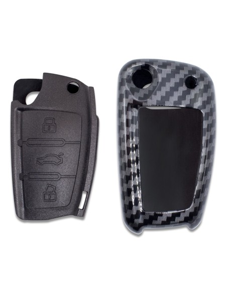 Guscio in Plastica Rigida Cover Chiave per Telecomando Audi A1 A3 A4 A6 A8 TT Q5 Q7 R8 S4 S6 Fibra di Carbonio + Portachiavi e Cacciavite di Montaggio
