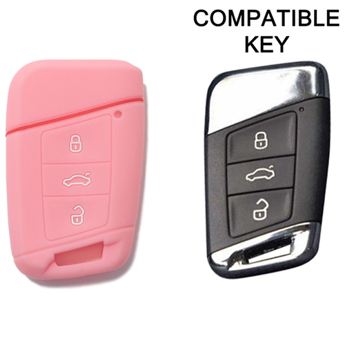 Silicone Car Key Cover for Volkswagen Magotan Passat B8 Skoda Superb Kodiaq A7 Pink