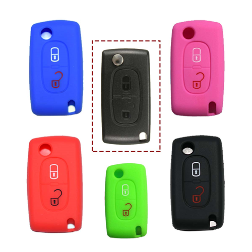 Silicone Car Key Cover for Peugeot 106 107 205 206 207 306 307 308 309 406 407 807 and Citroen C1 C2 C3 C4 Pink