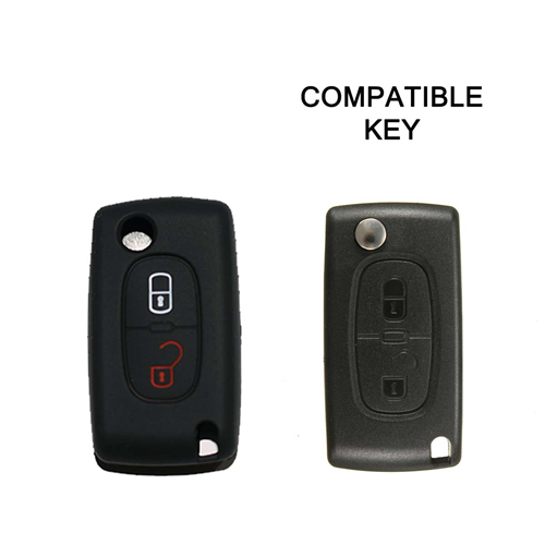 Silicone Car Key Cover for Peugeot 106 107 205 206 207 306 307 308 309 406 407 807 and Citroen C1 C2 C3 C4 Black
