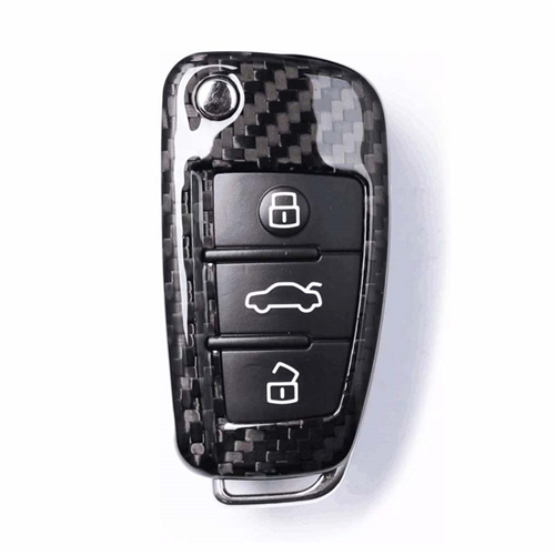 Rigid Plastic Car Key Cover for Audi A1 A3 A4 A6 A8 TT Q5 Q7 R8 S4 S6 Carbon Fiber + Keychain and Mounting Screwdriver