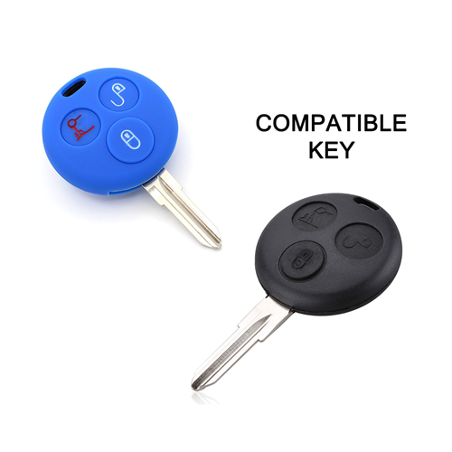Silicone Car Key Cover for Mercedes Benz Smart ForTwo 450 Roadster Crossblade City Coupe City Cabrio Blue