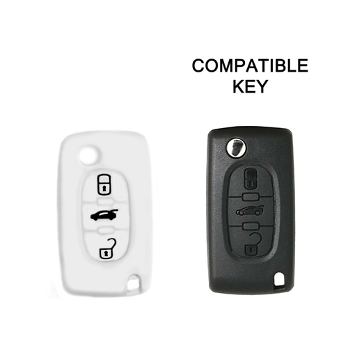Silicone Car Key Cover for Peugeot 106 107 206 207 307 308 407 408 409 607 White