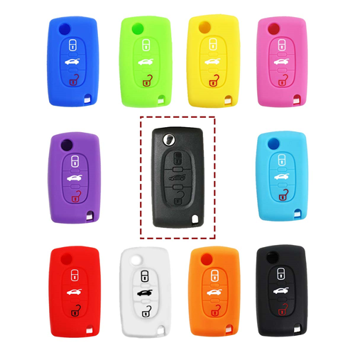 Silicone Car Key Cover for Peugeot 106 107 206 207 307 308 407 408 409 607 Blue