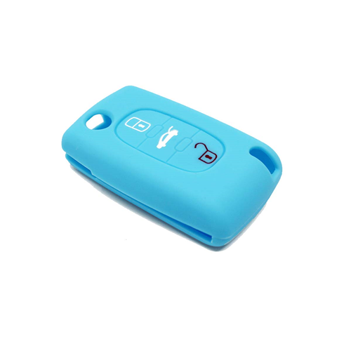 Silicone Car Key Cover for Peugeot 106 107 206 207 307 308 407 408 409 607 Light Blue