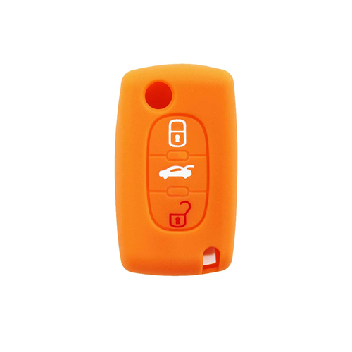 Guscio in Silicone Cover Chiave per Telecomando Peugeot 106 107 206 207 307 308 407 408 409 607 Portachiave Arancione