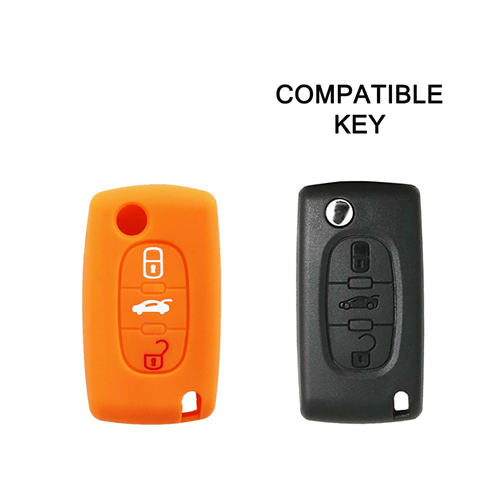 Silicone Car Key Cover for Peugeot 106 107 206 207 307 308 407 408 409 607 Orange