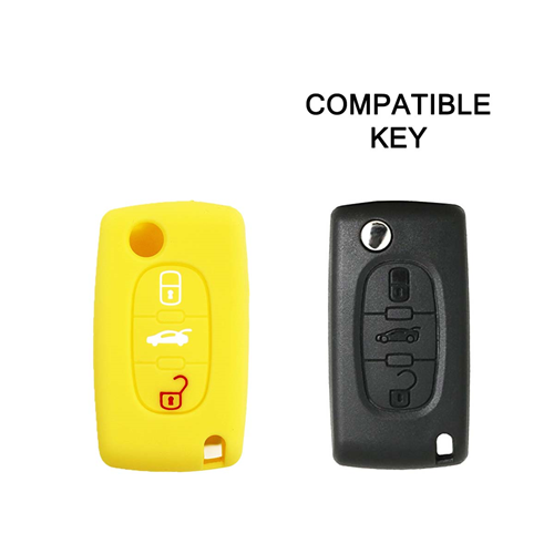 Silicone Car Key Cover for Peugeot 106 107 206 207 307 308 407 408 409 607 Yellow