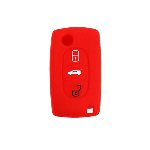 Guscio in Silicone Cover Chiave per Telecomando Peugeot 106 107 206 207 307 308 407 408 409 607 Portachiave Rosso