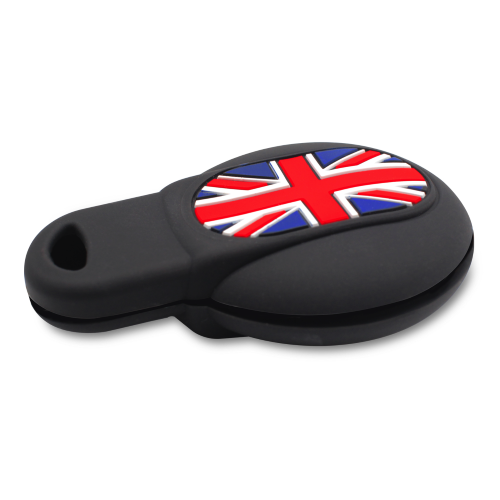 Key Shell for Mini Rubber Silicone Cover with British Flag compatible with Car One Cooper S Countryman Cabrio Clubman - Black